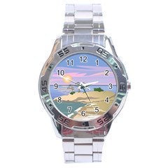 Vacation Island Sunset Sunrise Stainless Steel Analogue Watch by Wegoenart