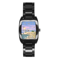 Vacation Island Sunset Sunrise Stainless Steel Barrel Watch