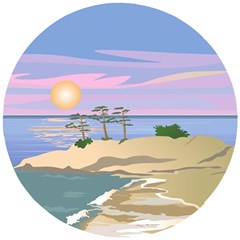 Vacation Island Sunset Sunrise Wooden Puzzle Round by Wegoenart