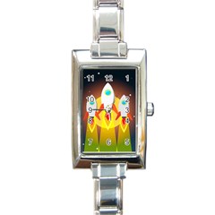 Rocket Take Off Missiles Cosmos Rectangle Italian Charm Watch by Wegoenart