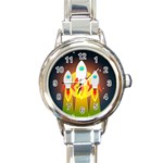 Rocket Take Off Missiles Cosmos Round Italian Charm Watch Front