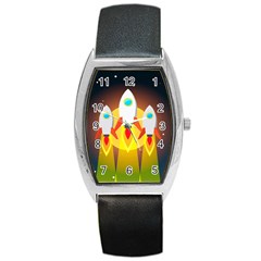 Rocket Take Off Missiles Cosmos Barrel Style Metal Watch by Wegoenart