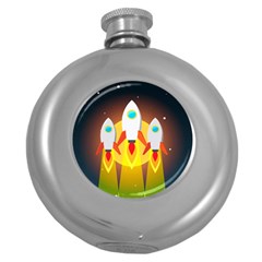 Rocket Take Off Missiles Cosmos Round Hip Flask (5 Oz)