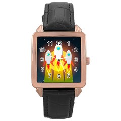 Rocket Take Off Missiles Cosmos Rose Gold Leather Watch  by Wegoenart