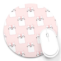 Pattern Pink Cute Sweet Fur Cats Round Mousepads by Wegoenart