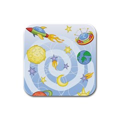 Science Fiction Outer Space Rubber Square Coaster (4 Pack)  by Wegoenart