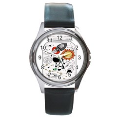 Astronaut Drawing Planet Round Metal Watch by Wegoenart