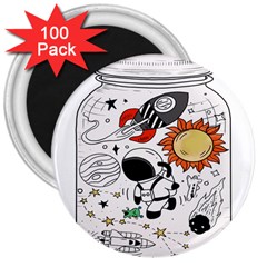 Astronaut Drawing Planet 3  Magnets (100 Pack)