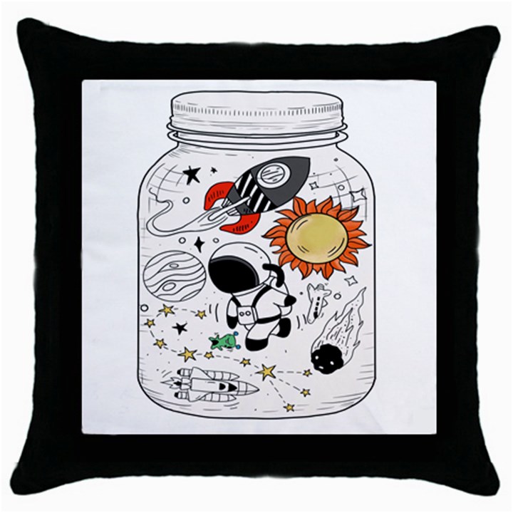 Astronaut Drawing Planet Throw Pillow Case (Black)