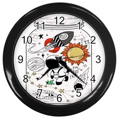 Astronaut Drawing Planet Wall Clock (black) by Wegoenart