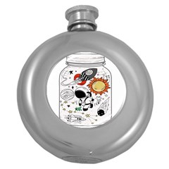 Astronaut Drawing Planet Round Hip Flask (5 Oz) by Wegoenart