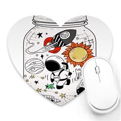 Astronaut Drawing Planet Heart Mousepads by Wegoenart