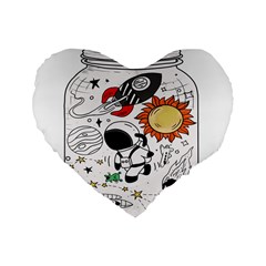 Astronaut Drawing Planet Standard 16  Premium Flano Heart Shape Cushions by Wegoenart