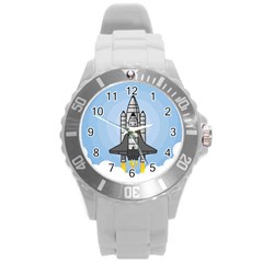 Rocket Shuttle Spaceship Science Round Plastic Sport Watch (l)