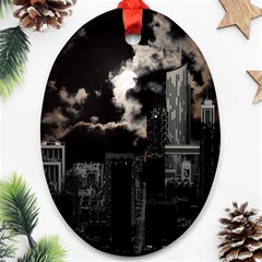 City Night Moon Skyline Skyscraper Ornament (oval) by Wegoenart