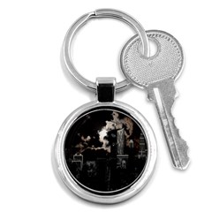 City Night Moon Skyline Skyscraper Key Chain (round) by Wegoenart