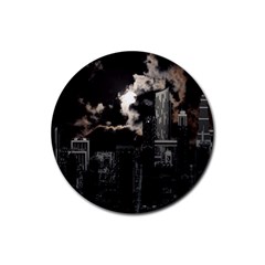 City Night Moon Skyline Skyscraper Rubber Round Coaster (4 Pack)  by Wegoenart