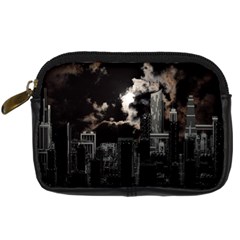 City Night Moon Skyline Skyscraper Digital Camera Leather Case by Wegoenart