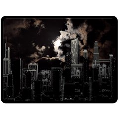 City Night Moon Skyline Skyscraper Fleece Blanket (large)  by Wegoenart