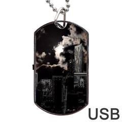 City Night Moon Skyline Skyscraper Dog Tag Usb Flash (one Side)