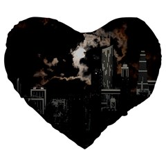 City Night Moon Skyline Skyscraper Large 19  Premium Heart Shape Cushions by Wegoenart