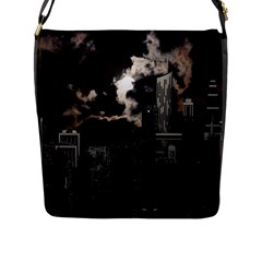 City Night Moon Skyline Skyscraper Flap Closure Messenger Bag (l)