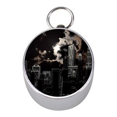 City Night Moon Skyline Skyscraper Mini Silver Compasses