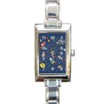 Cat Cosmos Cosmonaut Rocket Rectangle Italian Charm Watch Front