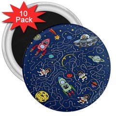 Cat Cosmos Cosmonaut Rocket 3  Magnets (10 Pack) 