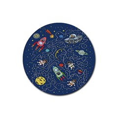 Cat Cosmos Cosmonaut Rocket Rubber Coaster (round) 