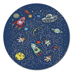 Cat Cosmos Cosmonaut Rocket Magnet 5  (round) by Wegoenart