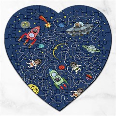 Cat Cosmos Cosmonaut Rocket Jigsaw Puzzle (heart) by Wegoenart