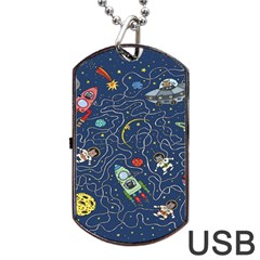 Cat Cosmos Cosmonaut Rocket Dog Tag Usb Flash (one Side) by Wegoenart