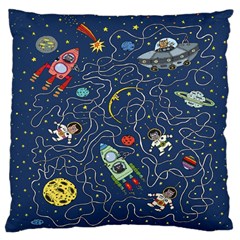 Cat Cosmos Cosmonaut Rocket Large Cushion Case (one Side) by Wegoenart