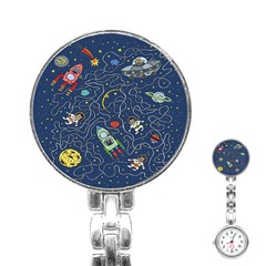 Cat Cosmos Cosmonaut Rocket Stainless Steel Nurses Watch by Wegoenart