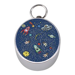 Cat Cosmos Cosmonaut Rocket Mini Silver Compasses by Wegoenart