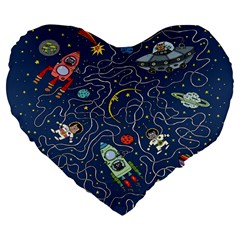 Cat Cosmos Cosmonaut Rocket Large 19  Premium Flano Heart Shape Cushions by Wegoenart