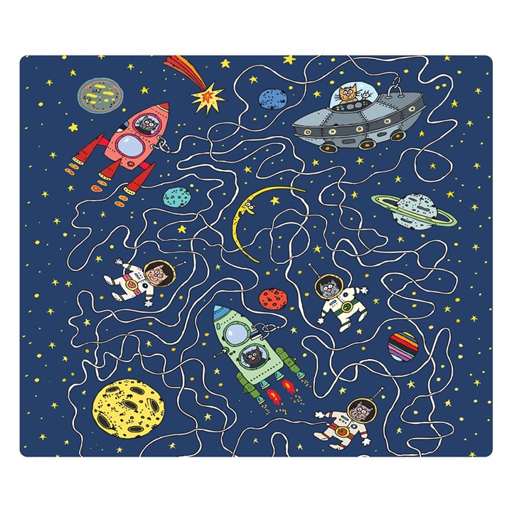 Cat Cosmos Cosmonaut Rocket Double Sided Flano Blanket (Small) 