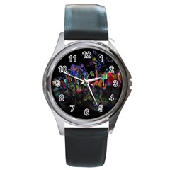 Grunge Paint Splatter Splash Ink Round Metal Watch by Wegoenart