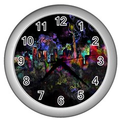 Grunge Paint Splatter Splash Ink Wall Clock (silver) by Wegoenart