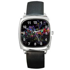 Grunge Paint Splatter Splash Ink Square Metal Watch by Wegoenart