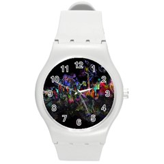 Grunge Paint Splatter Splash Ink Round Plastic Sport Watch (m) by Wegoenart