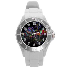 Grunge Paint Splatter Splash Ink Round Plastic Sport Watch (l) by Wegoenart