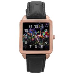 Grunge Paint Splatter Splash Ink Rose Gold Leather Watch  by Wegoenart