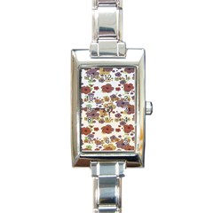 Multicolored Floral Collage Print Rectangle Italian Charm Watch