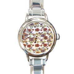 Multicolored Floral Collage Print Round Italian Charm Watch by dflcprintsclothing