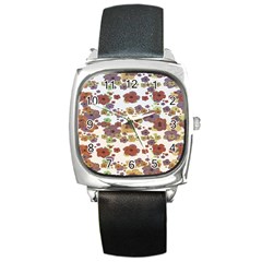 Multicolored Floral Collage Print Square Metal Watch