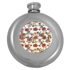 Multicolored Floral Collage Print Round Hip Flask (5 Oz)