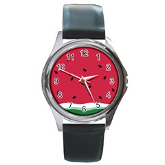 Minimalist Summer Watermelon Wallpaper Round Metal Watch