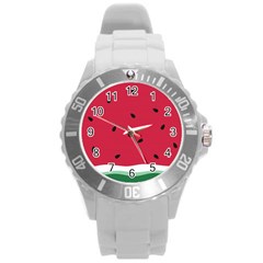 Minimalist Summer Watermelon Wallpaper Round Plastic Sport Watch (l) by Nexatart